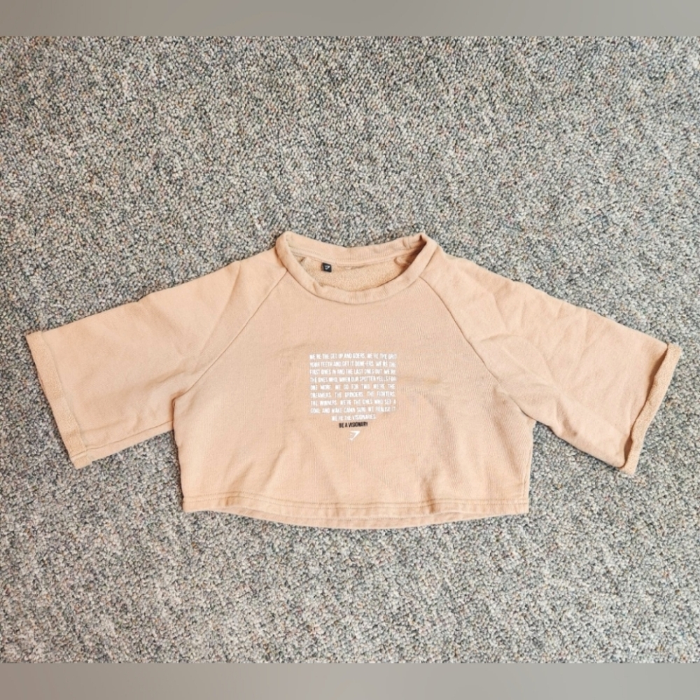 Gymshark The Visionaries Boxy Cropped Sweater Beige Size S RARE